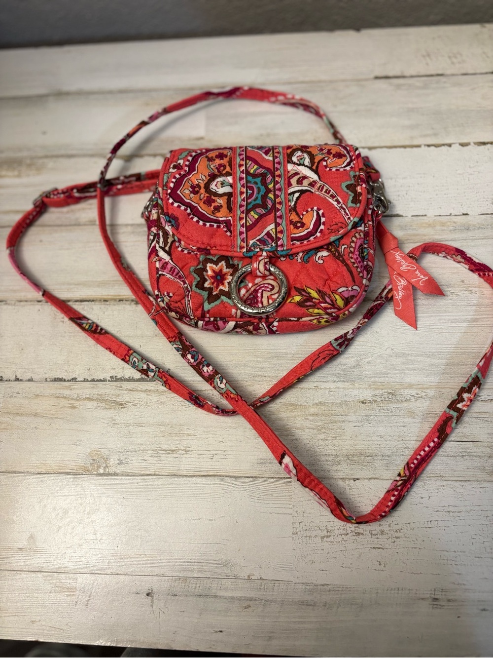 Vera Bradley Coral Paisley Quilted Crossbody Bag Retired